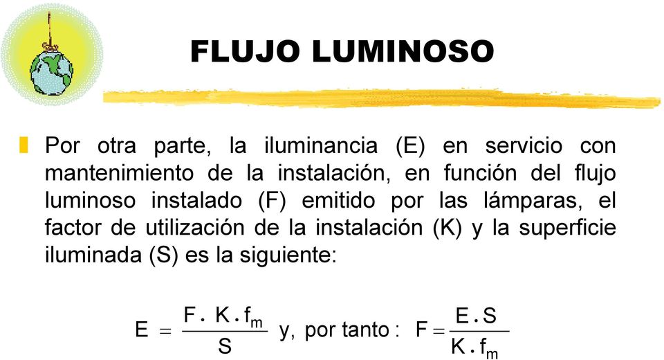 emitido por las lámparas, el factor de utilización de la instalación (K) y