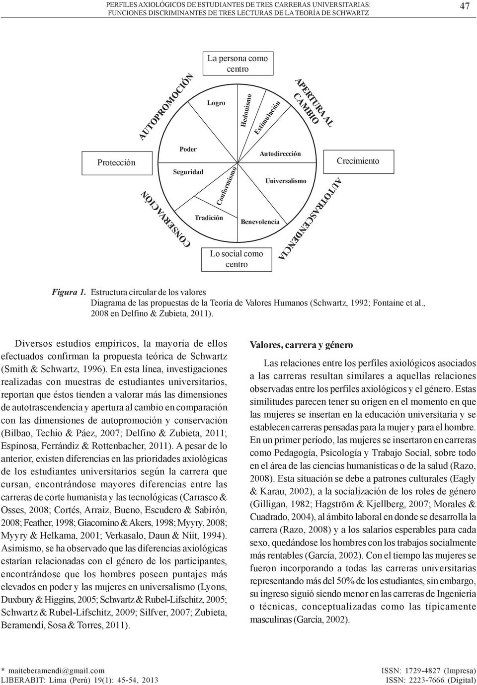 Estructura circular de los valores Diagrama de las propuestas de la Teoría de Humanos (Schwartz, 1992; Fontaine et al., 2008 en Delfino & Zubieta, 2011).