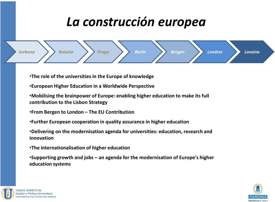 The EU Contribution Further European cooperation in quality assurance in higher education Delivering on the modernisation agenda for universities: education,