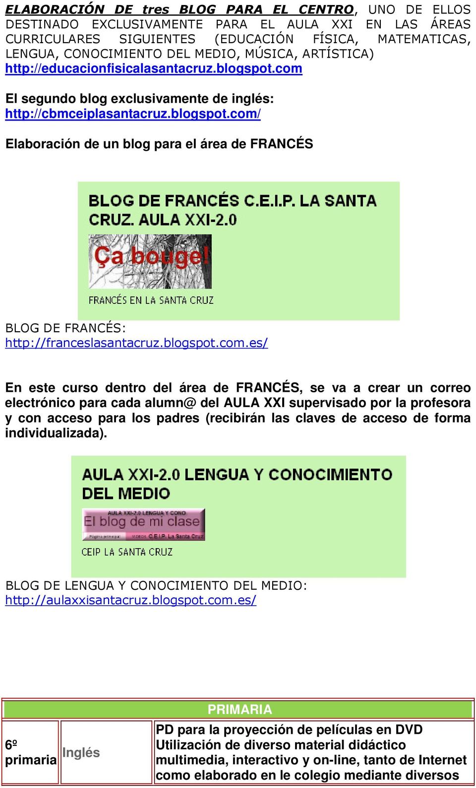 Elaboración de un blog para el área de FRANCÉS BLOG DE FRANCÉS: http://franceslasantacruz.blogspot.com.