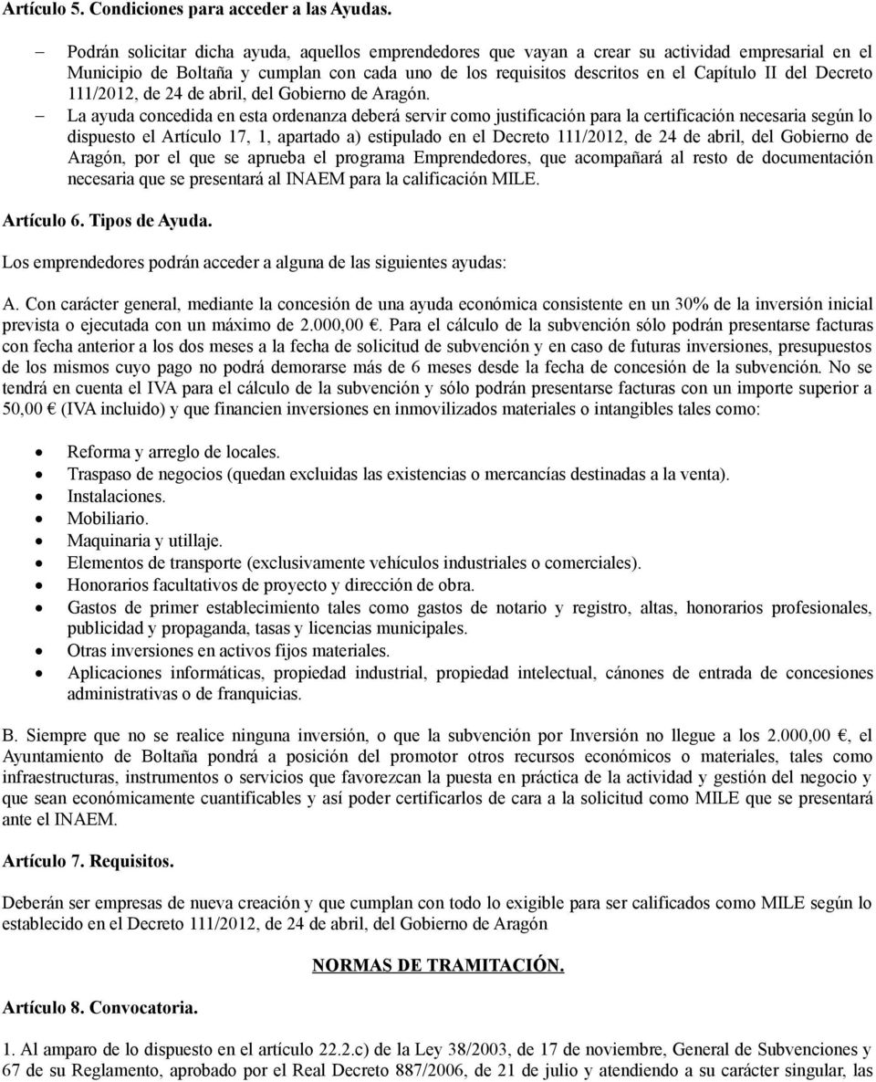 Decreto 111/2012, de 24 de abril, del Gobierno de Aragón.