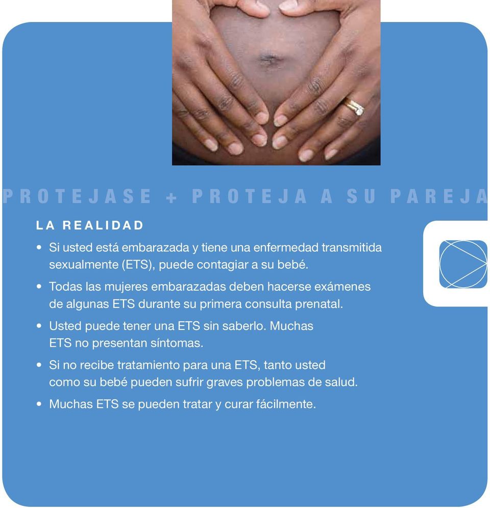 Todas las mujeres embarazadas deben hacerse exámenes de algunas ETS durante su primera consulta prenatal.