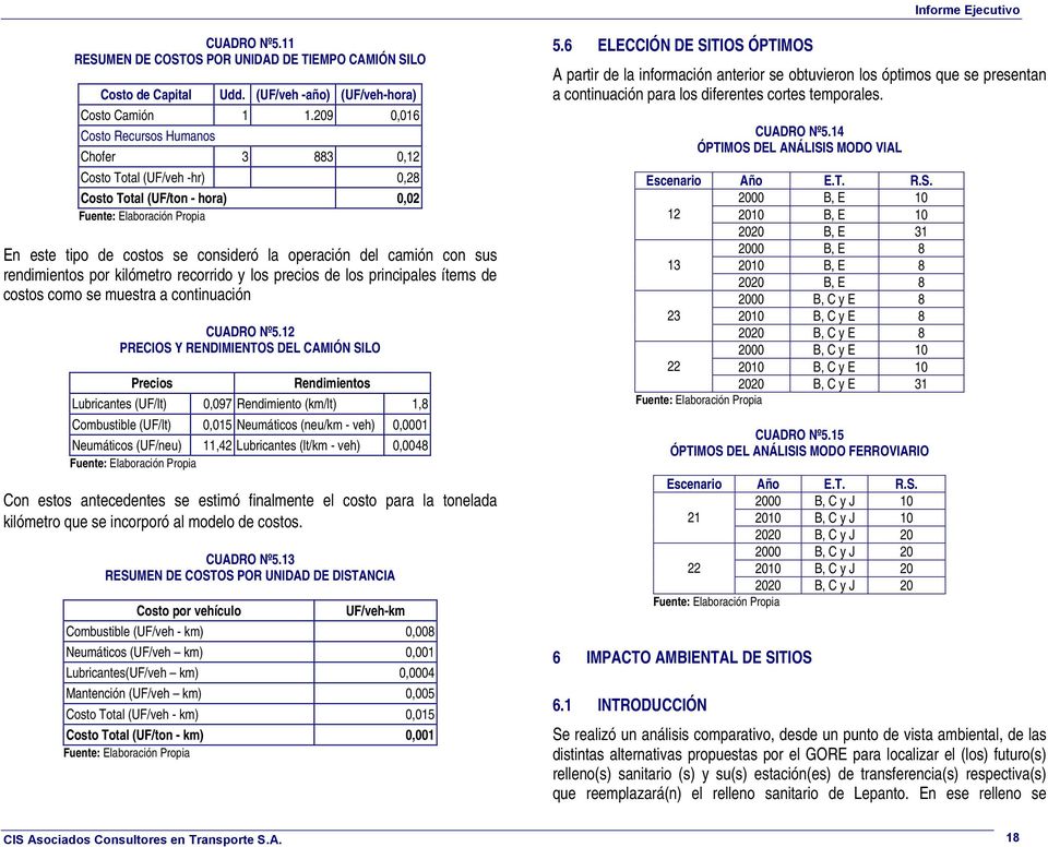kilómetro recorrido y los precios de los principales ítems de costos como se muestra a continuación CUADRO Nº5.