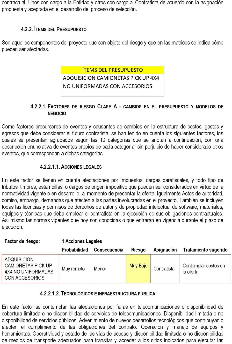 ÍTEMS DEL PRESUPUESTO CAMIONETAS PICK UP 4X4 NO UNIFORMADAS 4.2.2.1.