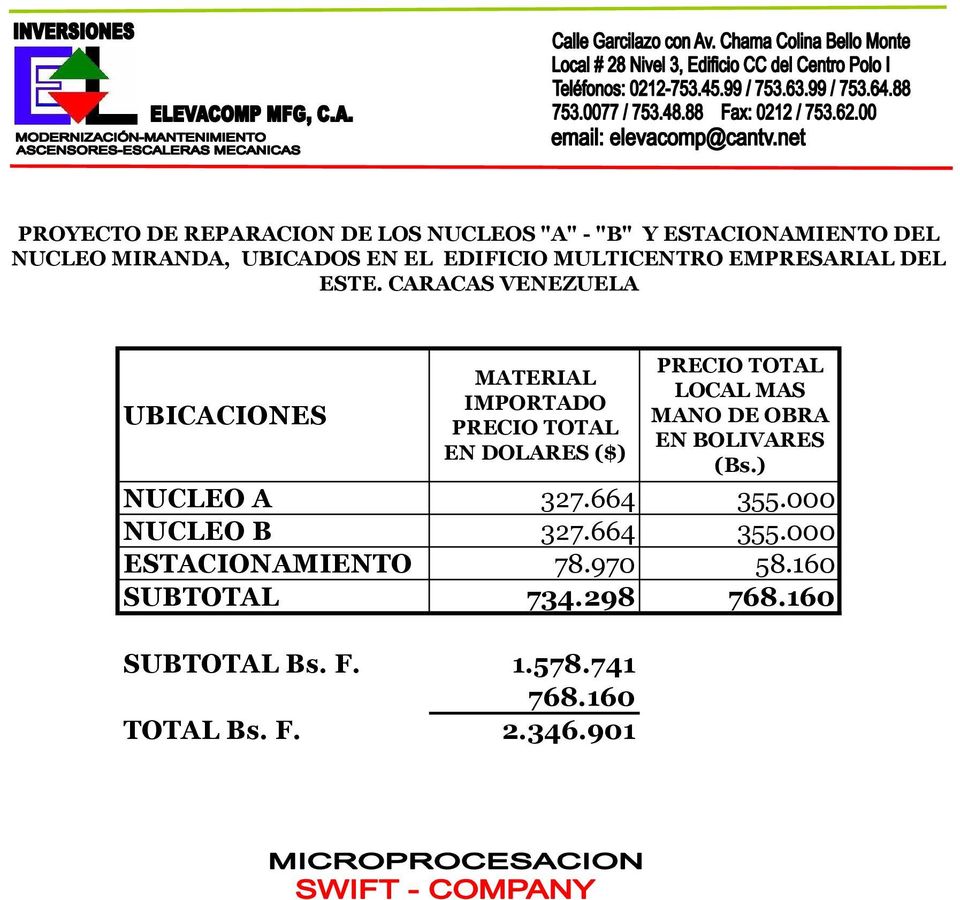 CARACAS VENEZUELA UBICACIONES MAS EN NUCLEO A 2.664 55.000 NUCLEO B 2.664 55.000 ESTACIONAMIENTO.