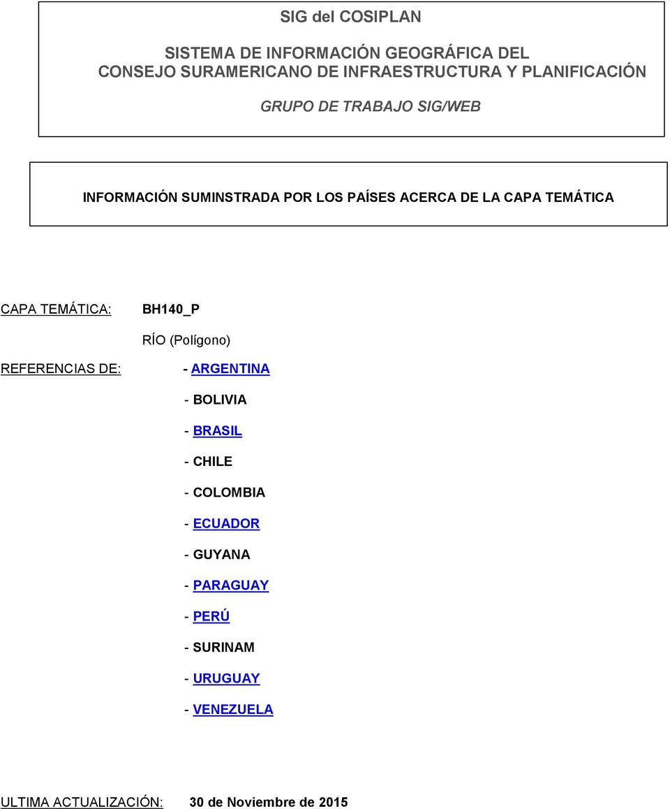 BH140_P RÍO (Polígono) REFERENCIAS DE: - ARGENTINA - BOLIVIA - BRASIL - CHILE - COLOMBIA - ECUADOR -