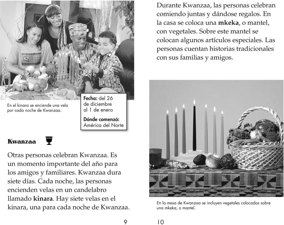 En el kinara se enciende una vela por cada noche de Kwanzaa. Fecha: del 26 de diciembre al 1 de enero América del Norte Kwanzaa Otras personas celebran Kwanzaa.