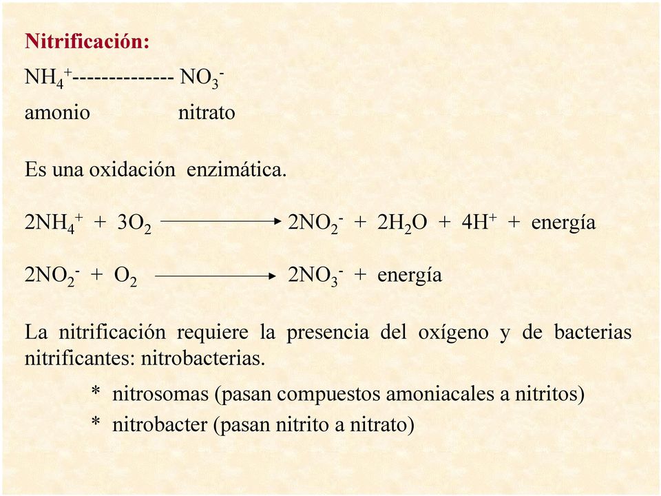 nitrificación requiere la presencia del oxígeno y de bacterias nitrificantes: