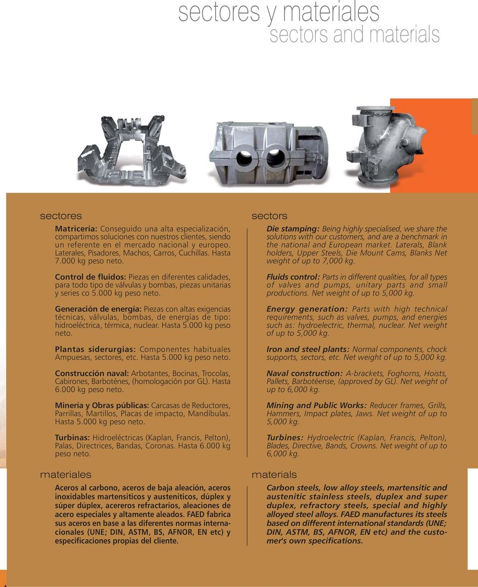 Control de fluidos: Piezas en diferentes calidades, para todo tipo de válvulas y bombas, piezas unitarias y series co 5.000 kg peso neto.