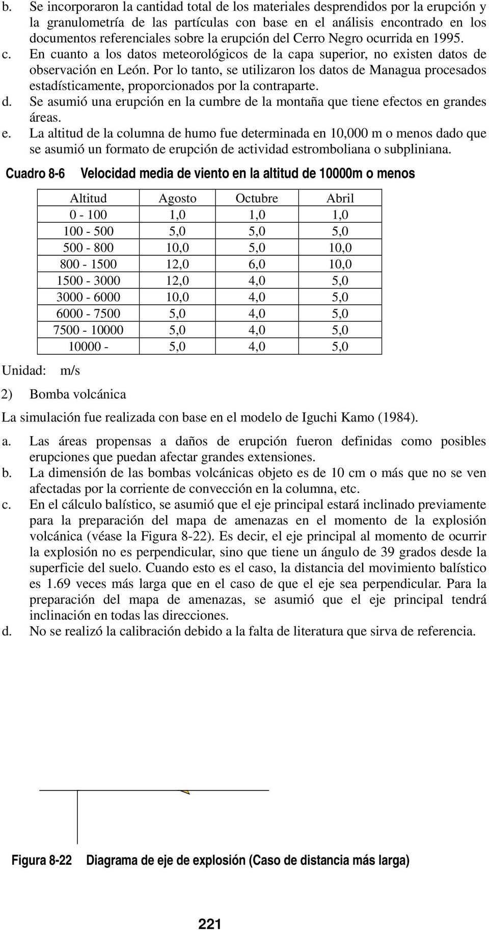 Por lo tanto, se utilizaron los datos de Managua procesados estadísticamente, proporcionados por la contraparte. d. Se asumió una erupción en la cumbre de la montaña que tiene efectos en grandes áreas.