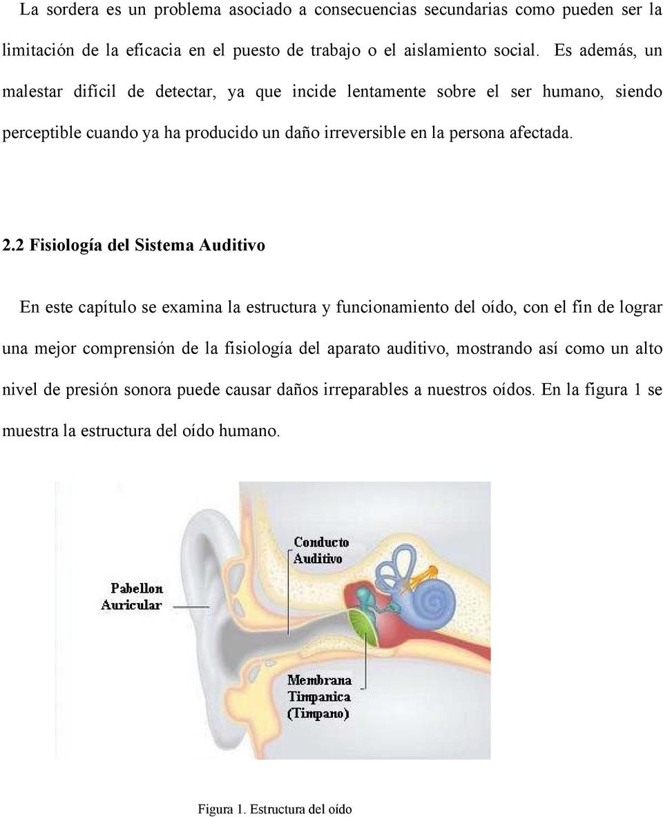 2.2 Fisiología del Sistema Auditivo En este capítulo se examina la estructura y funcionamiento del oído, con el fin de lograr una mejor comprensión de la fisiología del aparato