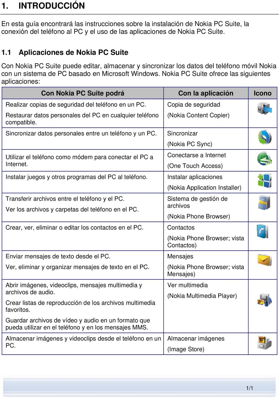 Nokia PC Suite ofrece las siguientes aplicaciones: Con Nokia PC Suite podrá Con la aplicación Icono Realizar copias de seguridad del teléfono en un PC.