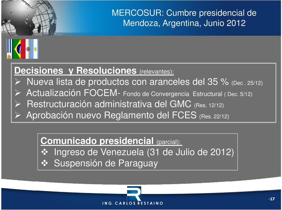 25/12) Actualización FOCEM- Fondo de Convergencia Estructural ( Dec.