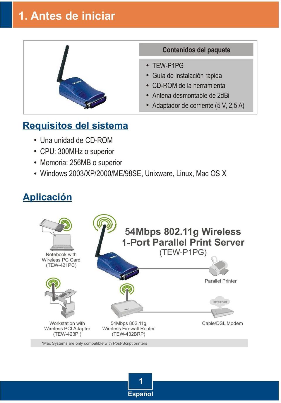 Aplicación Notebook with Wireless PC Card (TEW-421PC) 54Mbps 802.
