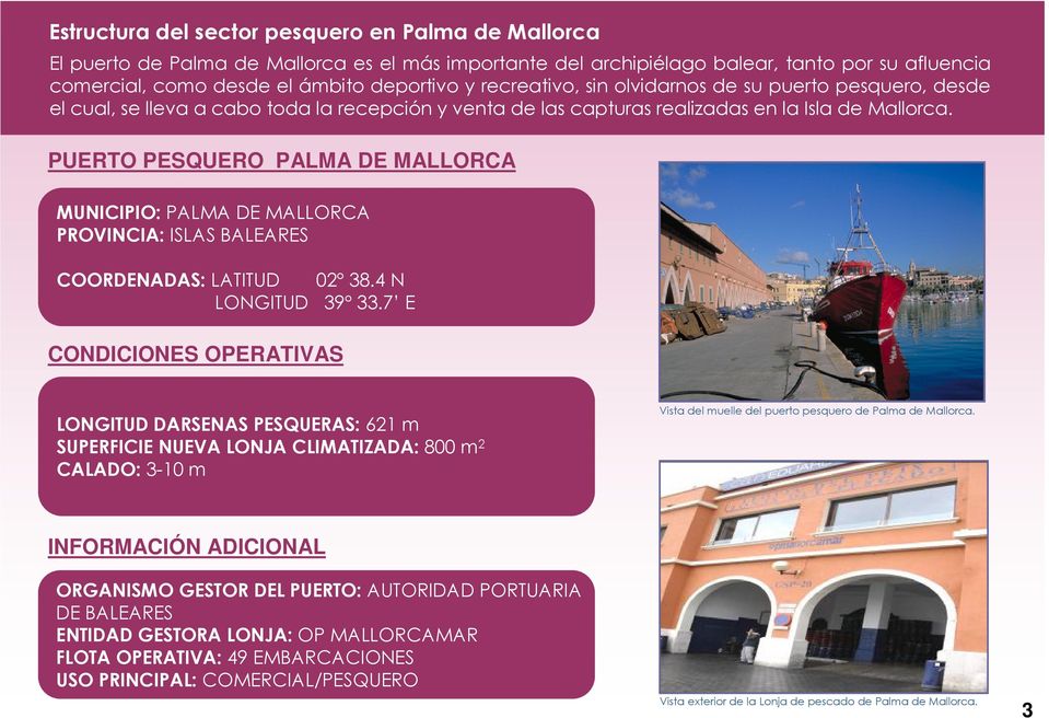 PUERTO PESQUERO PALMA DE MALLORCA MUNICIPIO: PALMA DE MALLORCA PROVINCIA: ISLAS BALEARES COORDENADAS: LATITUD 02º 38.4 N LONGITUD 39º 33.