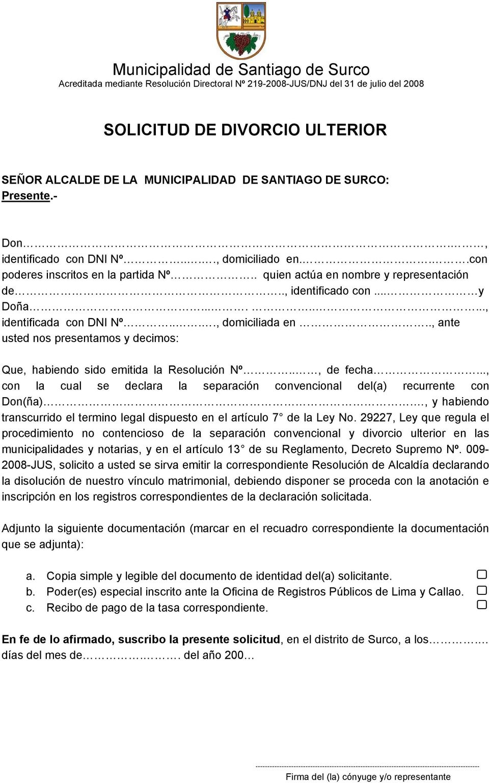 Municipalidad de Santiago de Surco Acreditada mediante Resolución  Directoral Nº JUS/DNJ del 31 de julio del PDF Descargar libre