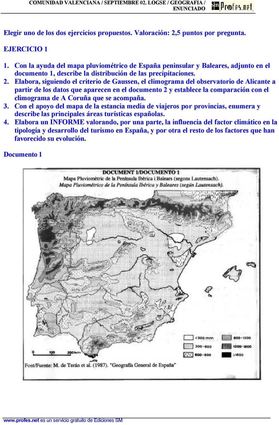 Elabora, siguiendo el criterio de Gaussen, el climograma del observatorio de Alicante a partir de los datos que aparecen en el documento 2 y establece la comparación con el climograma de A Coruña que