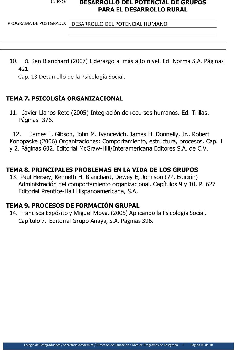 , Robert Konopaske (2006) Organizaciones: Comportamiento, estructura, procesos. Cap. 1 y 2. Páginas 602. Editorial McGraw-Hill/Interamericana Editores S.A. de C.V. TEMA 8.