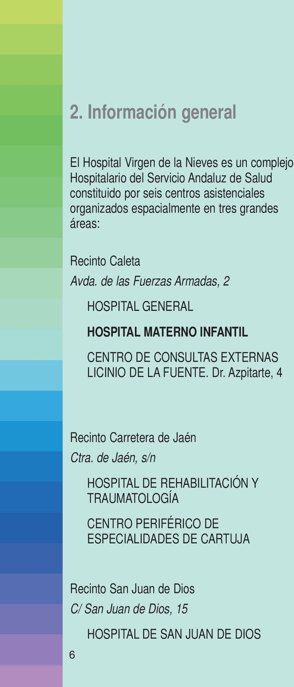 de las Fuerzas Armadas, 2 HOSPITAL GENERAL HOSPITAL MATERNO INFANTIL CENTRO DE CONSULTAS EXTERNAS LICINIO DE LA FUENTE. Dr.