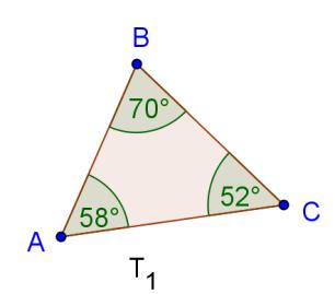 Paso de 1 a : Si dos triángulos T 1 y T son semejantes, entonces sus ángulos homólogos son iguales Al ser T 1 y T semejantes, T debe ser una ampliación o una reducción