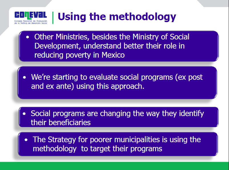 Utilizando la metodología Otros ministerios, además del Ministerio de Desarrollo Social, entienden mejor cuál es su rol en la reducción de la pobreza.