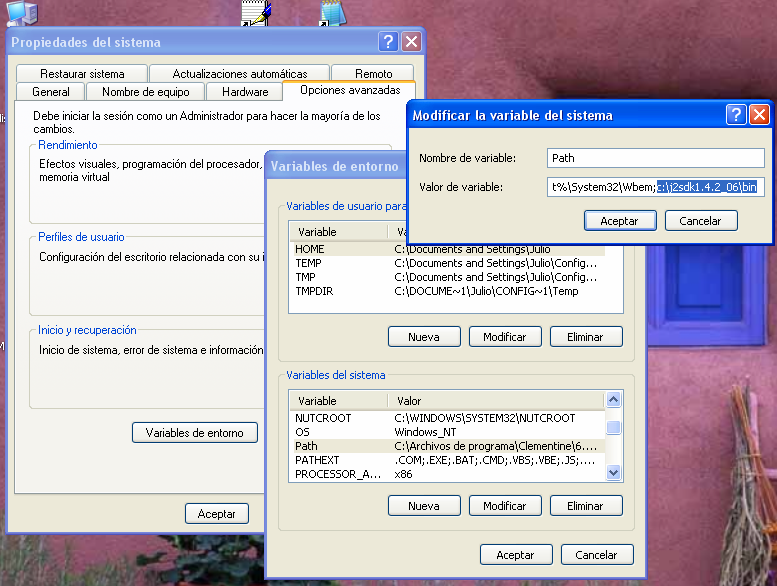 Por ejemplo, en Windows XP, se puede hacer seleccionando en el menú INICIO PANEL DE CONTROL SISTEMA PROPIEDADES DEL SISTEMA y escogiendo la pestaña OPCIONES AVANZADAS.