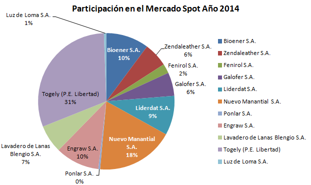 Al igual que el año 2014, las ventas de energía al Mercado Spot fueron lideradas por el Parque Eólico Libertad.