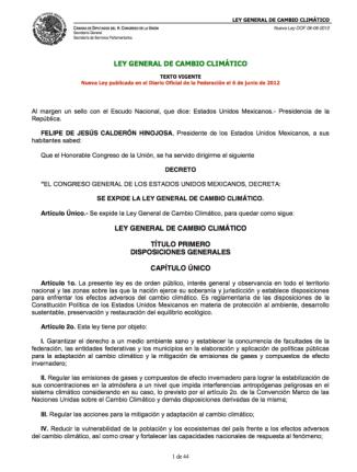 LEY GENERAL DE CAMBIO CLIMÁTICO Artículo 71 y 72.