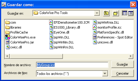 SPOT-ON 67 Carga de grupos de colores personalizados Puede cargar los grupos de colores personalizados desde el Fiery E 10 a su computadora como archivos ICC.