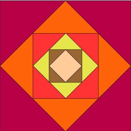 Cambia el color del cuadrado girado para que quede como en la figura. Necesitas ahora realizar otro cuadrado de 6x6 cm.
