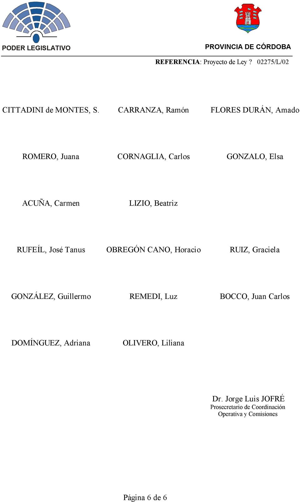 Carmen LIZIO, Beatriz RUFEÍL, José Tanus OBREGÓN CANO, Horacio RUIZ, Graciela GONZÁLEZ,