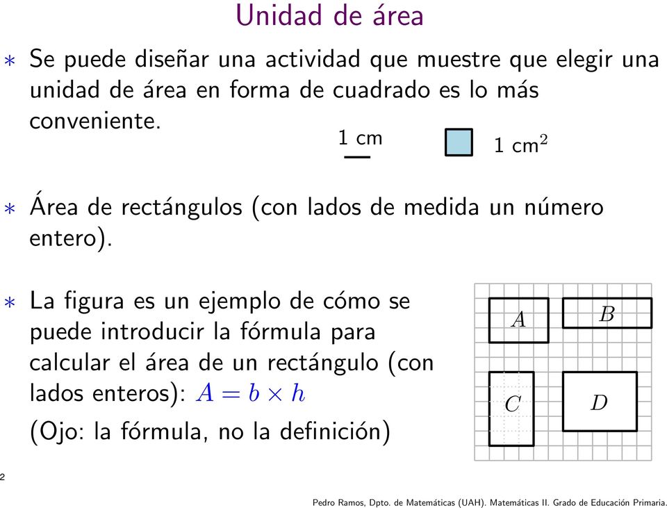 1 cm 1 cm 2 Área de rectángulos (con lados de medida un número entero).