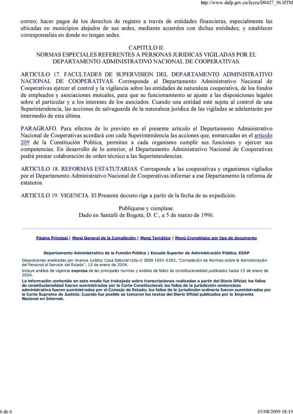ARTICULO 17. FACULTADES DE SUPERVISION DEL DEPARTAMENTO ADMINISTRATIVO NACIONAL DE COOPERATIVAS.