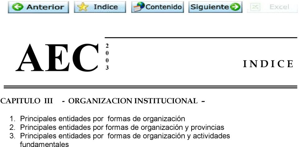 Principales entidades por formas de organización y provincias 3.