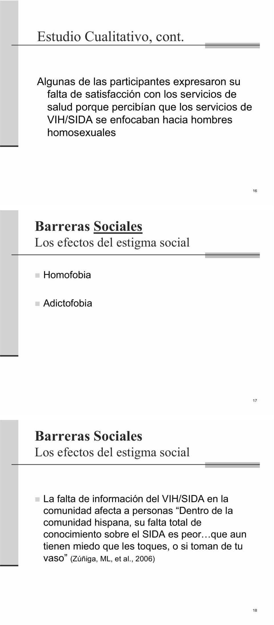 enfocaban hacia hombres homosexuales 16 Barreras Sociales Los efectos del estigma social Homofobia Adictofobia 17 Barreras Sociales Los efectos