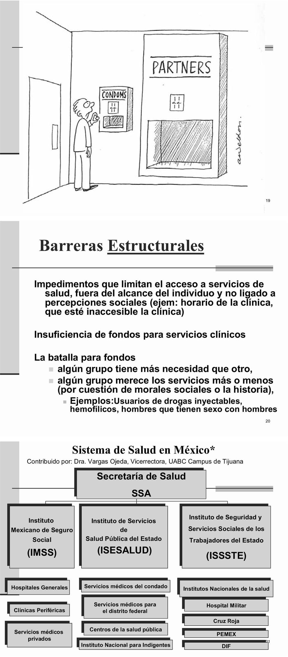 morales sociales o la historia), Ejemplos:Usuarios de drogas inyectables, hemofílicos, hombres que tienen sexo con hombres 20 Sistema de Salud en México* Contribuido por: Dra.
