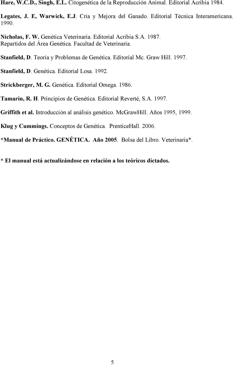 1992. Strickberger, M. G. Genética. Editorial Omega. 1986. Tamarin, R. H. Principios de Genética. Editorial Reverté, S.A. 1997. Griffith et al. Introducción al análisis genético. McGrawHill.