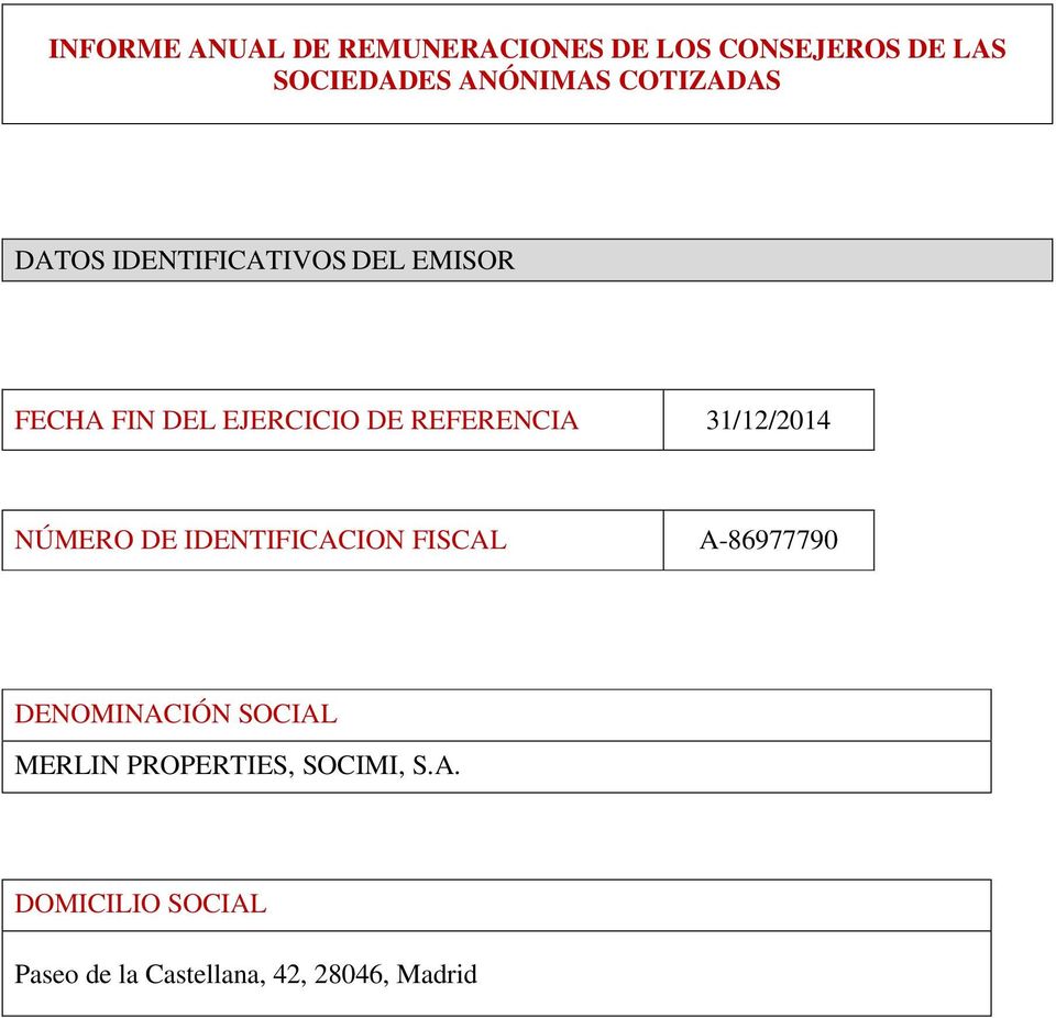 31/12/2014 NÚMERO DE IDENTIFICACION FISCAL A86977790 DENOMINACIÓN SOCIAL MERLIN