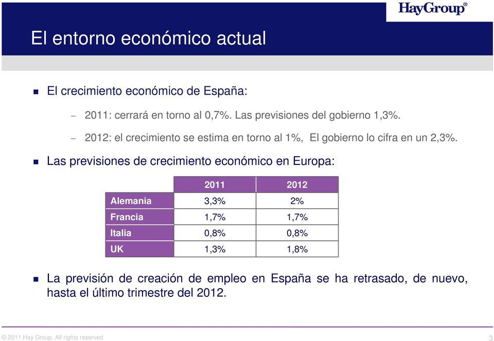 2012: el crecimiento se estima en torno al 1%, El gobierno lo cifra en un 2,3%.