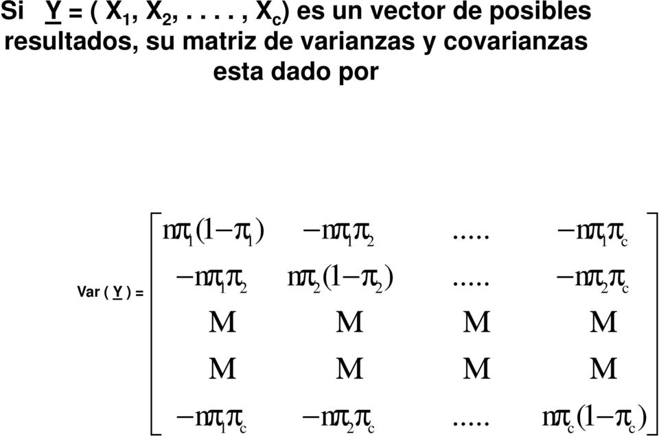 matriz de varianzas y covarianzas esta dado por Var