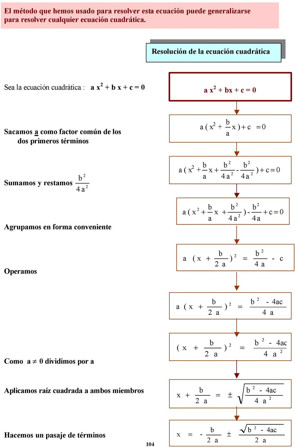 términos ( ) c 0 Summos y restmos 4 ( - ) c 0 4 4 Agrupmos en form conveniente ( 4 ) - 4 c 0 Opermos ( ) 4 - c