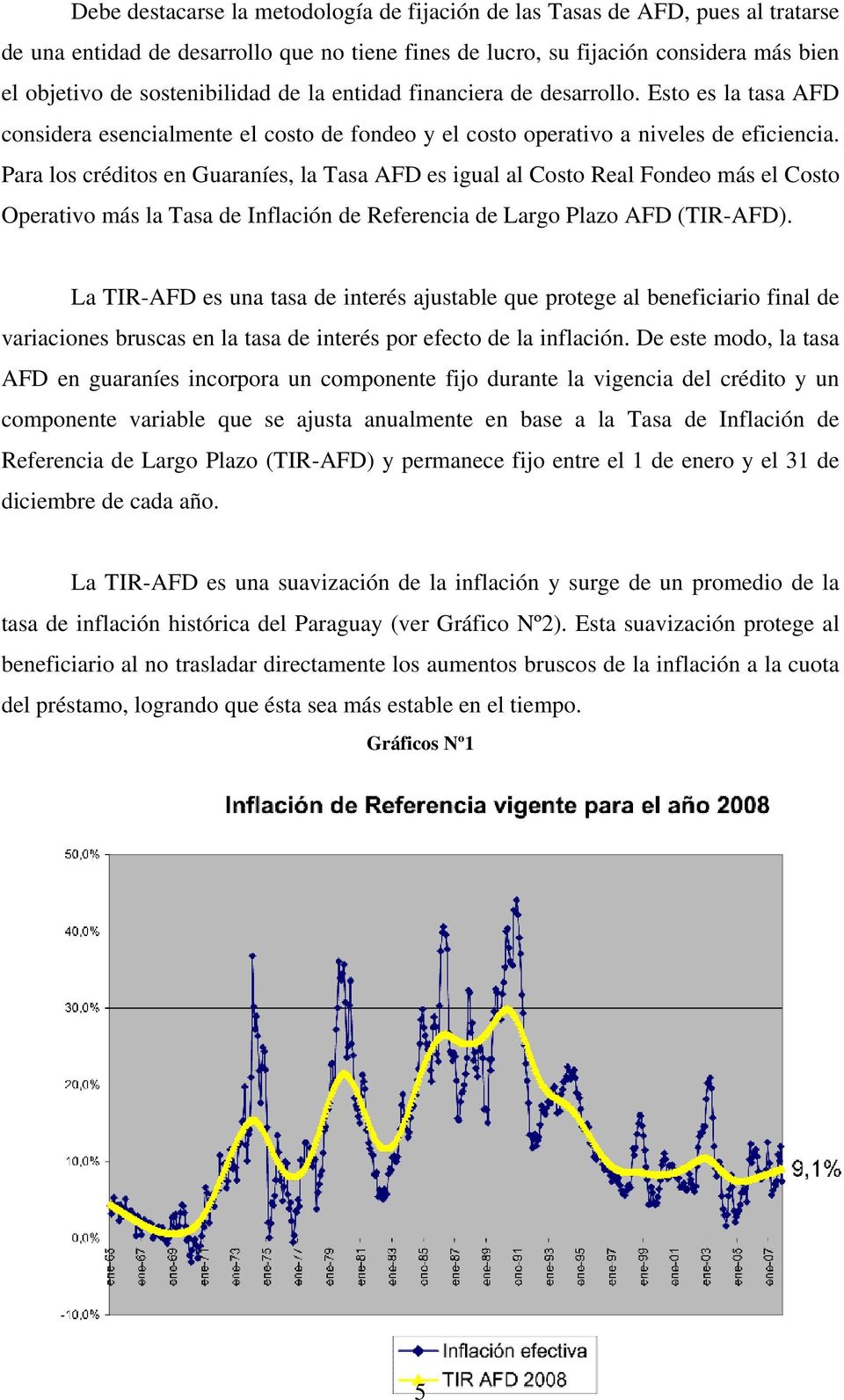 Para los créditos en Guaraníes, la Tasa AFD es igual al Costo Real Fondeo más el Costo Operativo más la Tasa de Inflación de Referencia de Largo Plazo AFD (TIR-AFD).