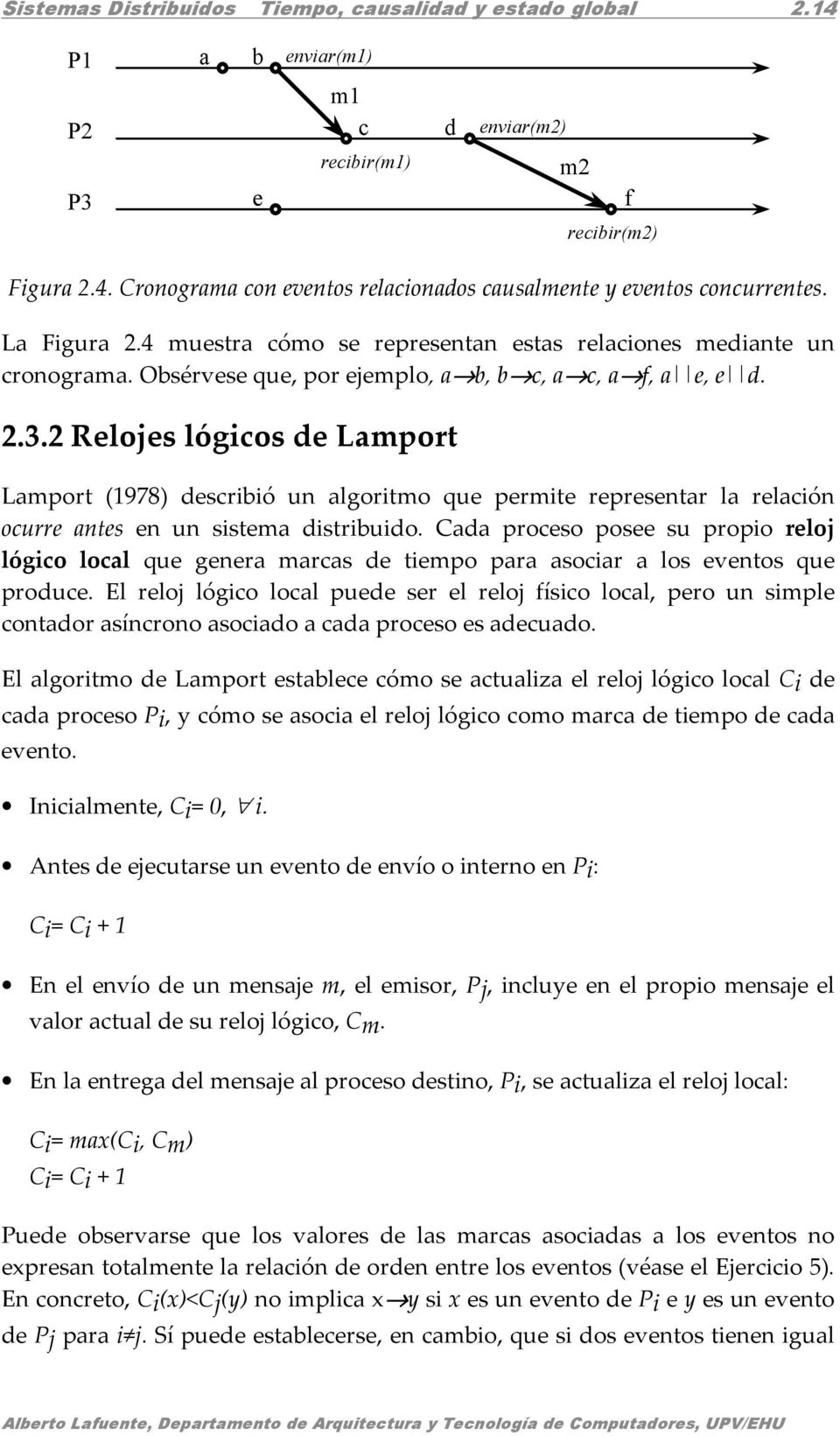 2 Relojes lógcos de Lamport Lamport (1978) descrbó un algortmo que permte representar la relacón ocurre antes en un sstema dstrbudo.