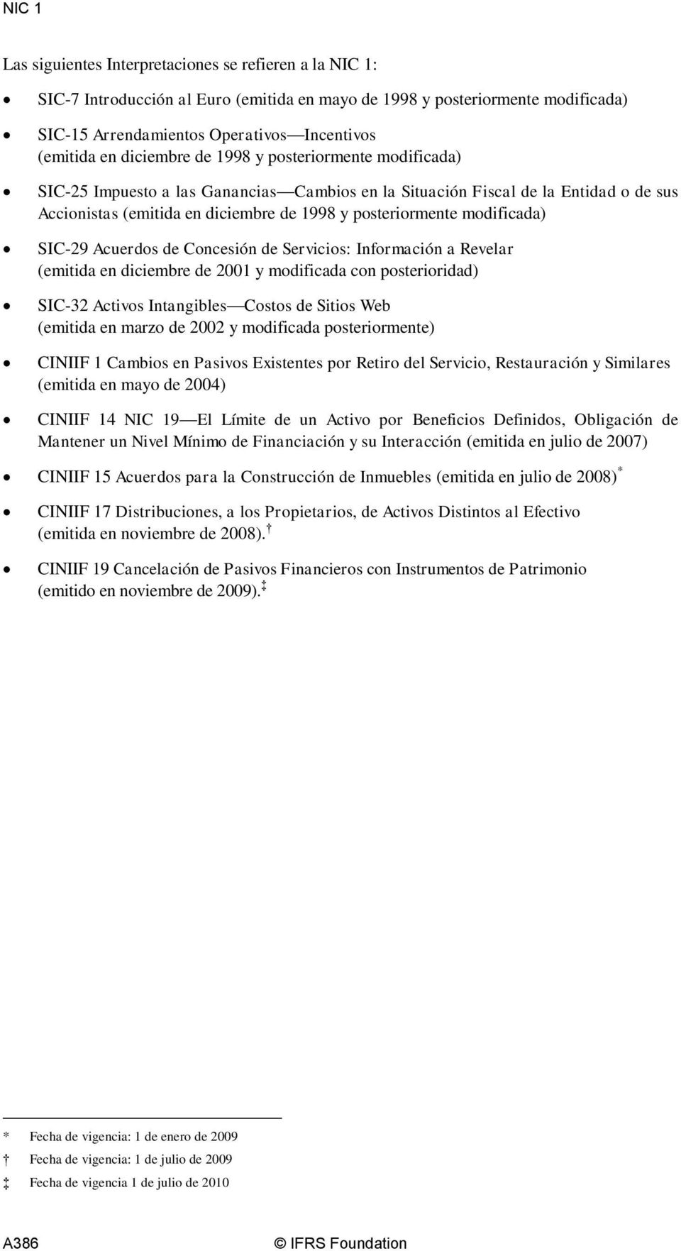 modificada) SIC-29 Acuerdos de Concesión de Servicios: Información a Revelar (emitida en diciembre de 2001 y modificada con posterioridad) SIC-32 Activos Intangibles Costos de Sitios Web (emitida en