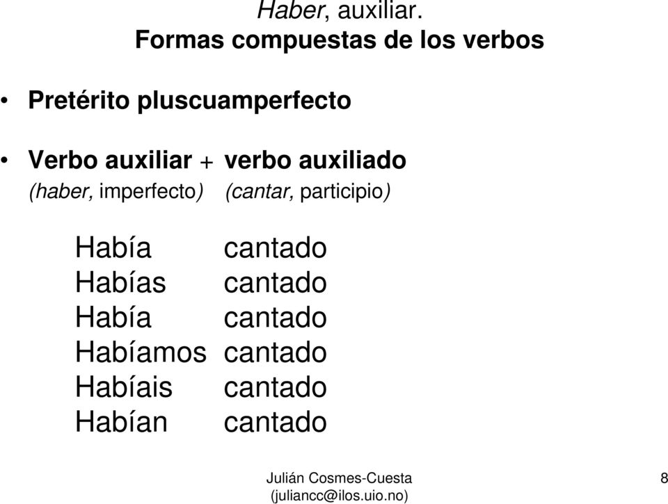 Verbo auxiliar + verbo auxiliado (haber, imperfecto)