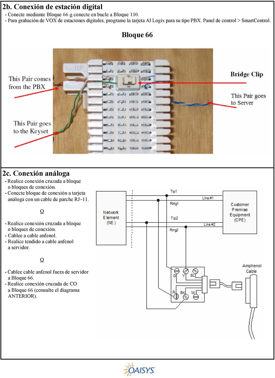Conexión análoga - Realice conexión cruzada a bloque o bloques de conexión. - Conecte bloque de conexión a tarjeta análoga con un cable de parche RJ-11.