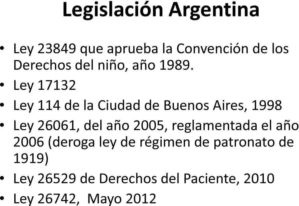 Ley 17132 Ley 114 de la Ciudad de Buenos Aires, 1998 Ley 26061, del año
