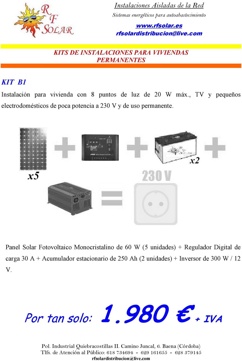 Panel Solar Fotovoltaico Monocristalino de 60 W (5 unidades) + Regulador Digital de