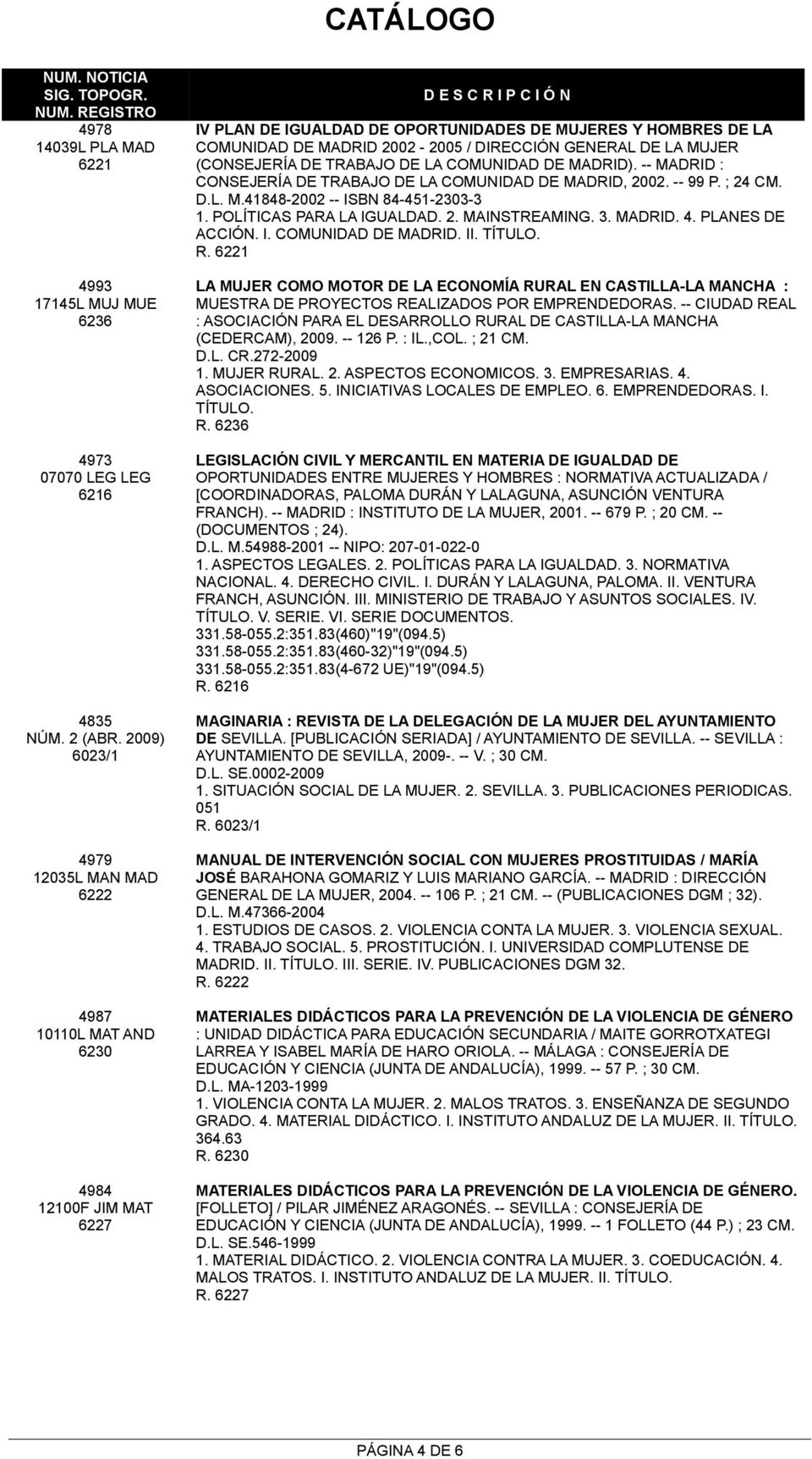 GENERAL DE LA MUJER (CONSEJERÍA DE TRABAJO DE LA COMUNIDAD DE MADRID). -- MADRID : CONSEJERÍA DE TRABAJO DE LA COMUNIDAD DE MADRID, 2002. -- 99 P. ; 24 CM. D.L. M.41848-2002 -- ISBN 84-451-2303-3 1.