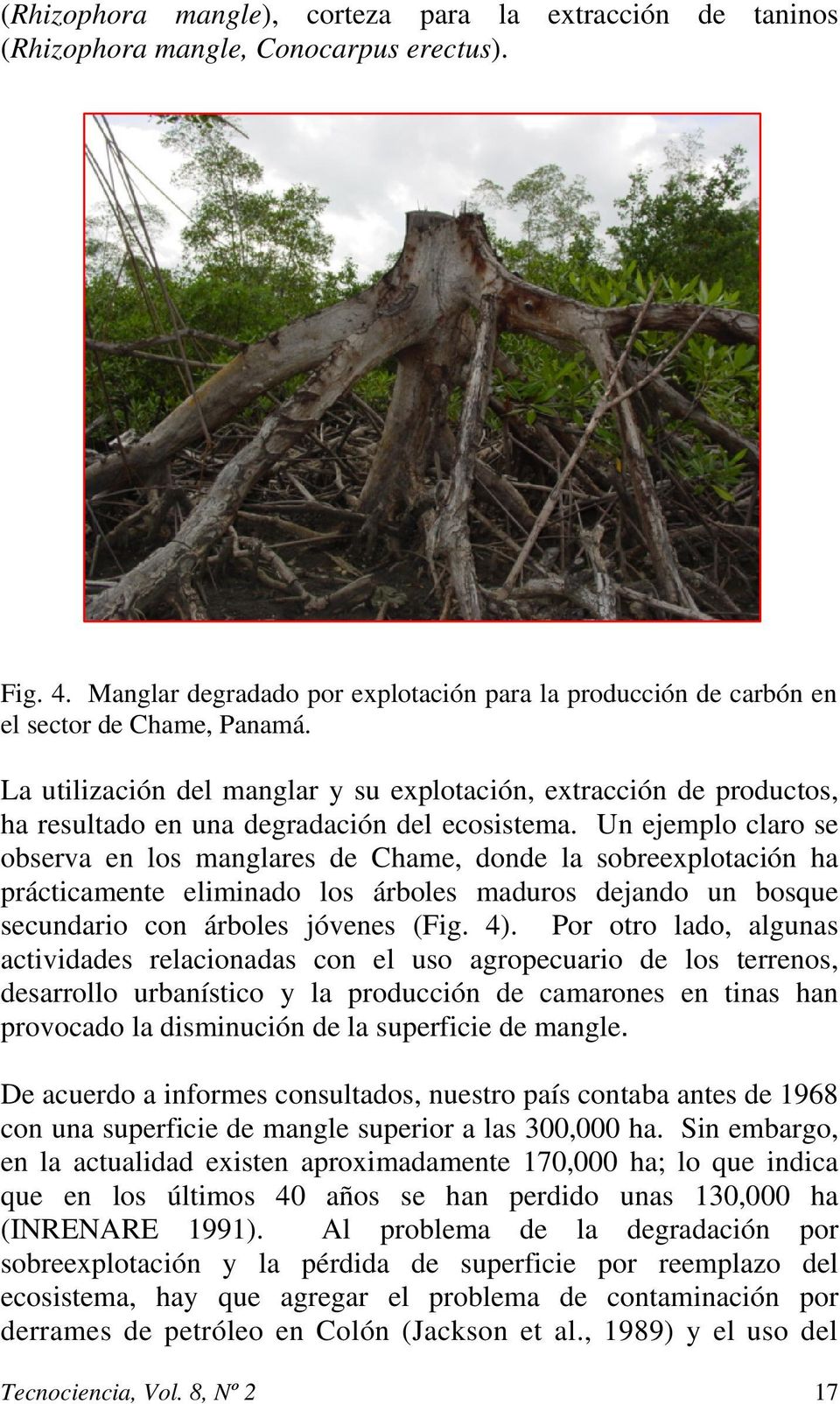 La utilización del manglar y su explotación, extracción de productos, ha resultado en una degradación del ecosistema.